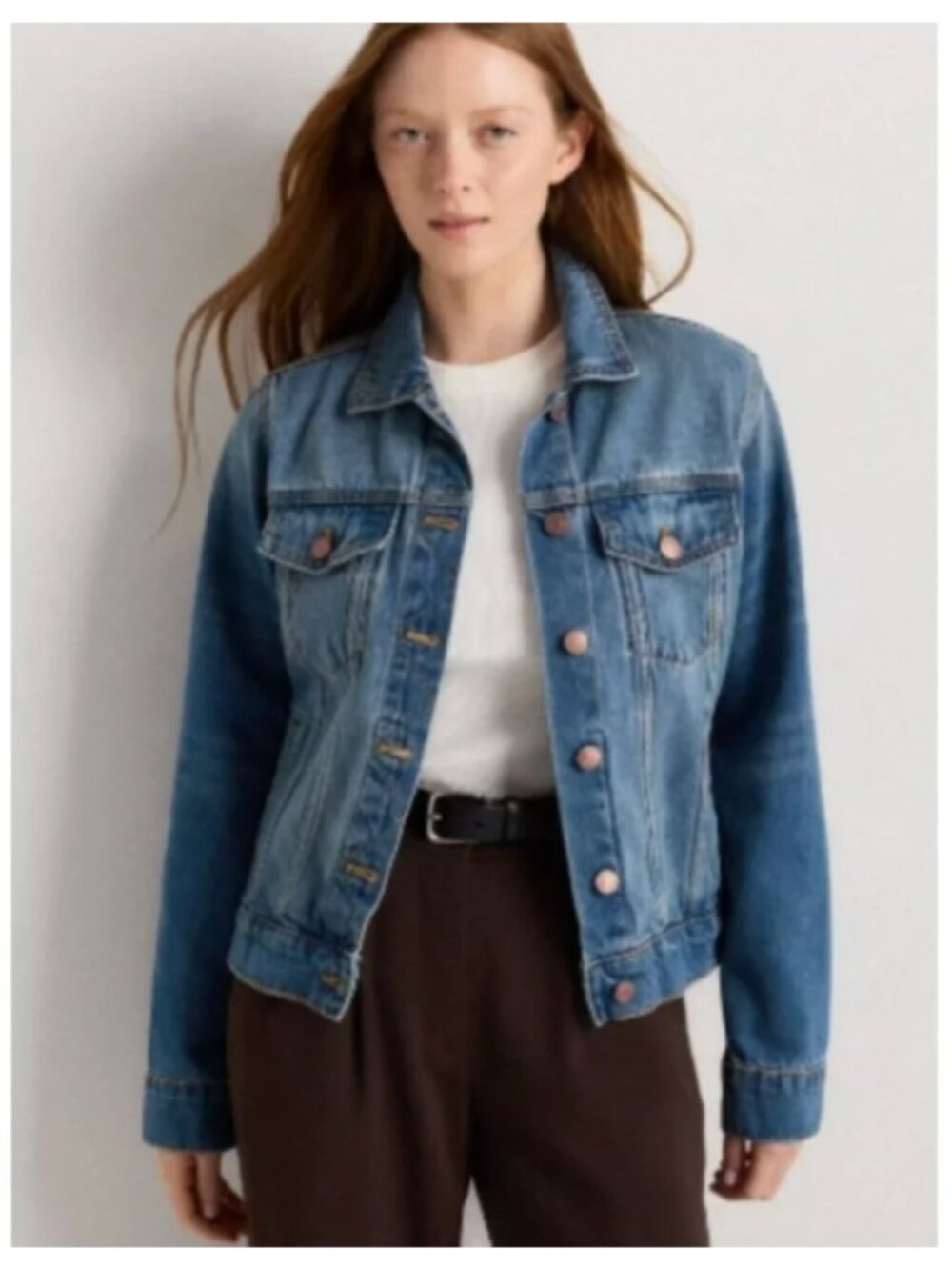 Quince Women's Small Classic Denim Jacket 100% Organic Cotton Blue Trucker